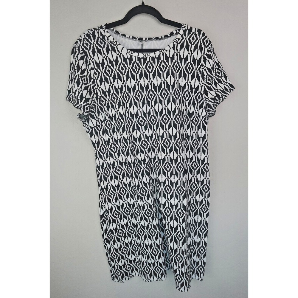 Old Navy Womens XL T-Shirt Dress‎ Shift Black White Aztec Beach Vacation